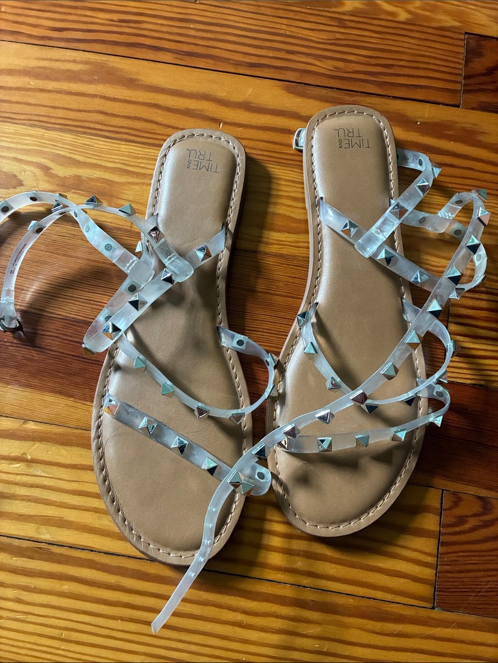 Time and Tru Sandals with Clear Studded Lace Straps